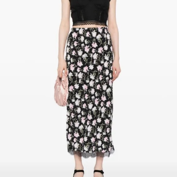 LoveShackFancy Dresses & Skirts - LoveShackFancy Castel Floral Black and Pink Maxi Skirt size XS